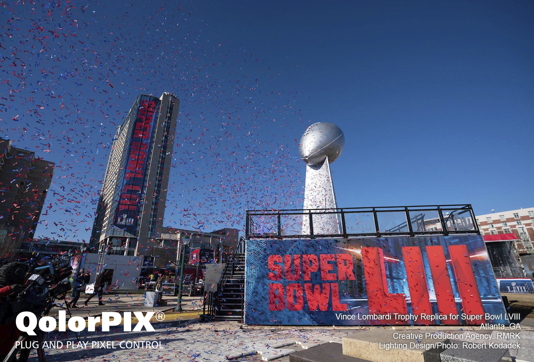 QolorPIX at the Lombardi Trophy Replica for Super Bowl LVIII in Atlanta, GA