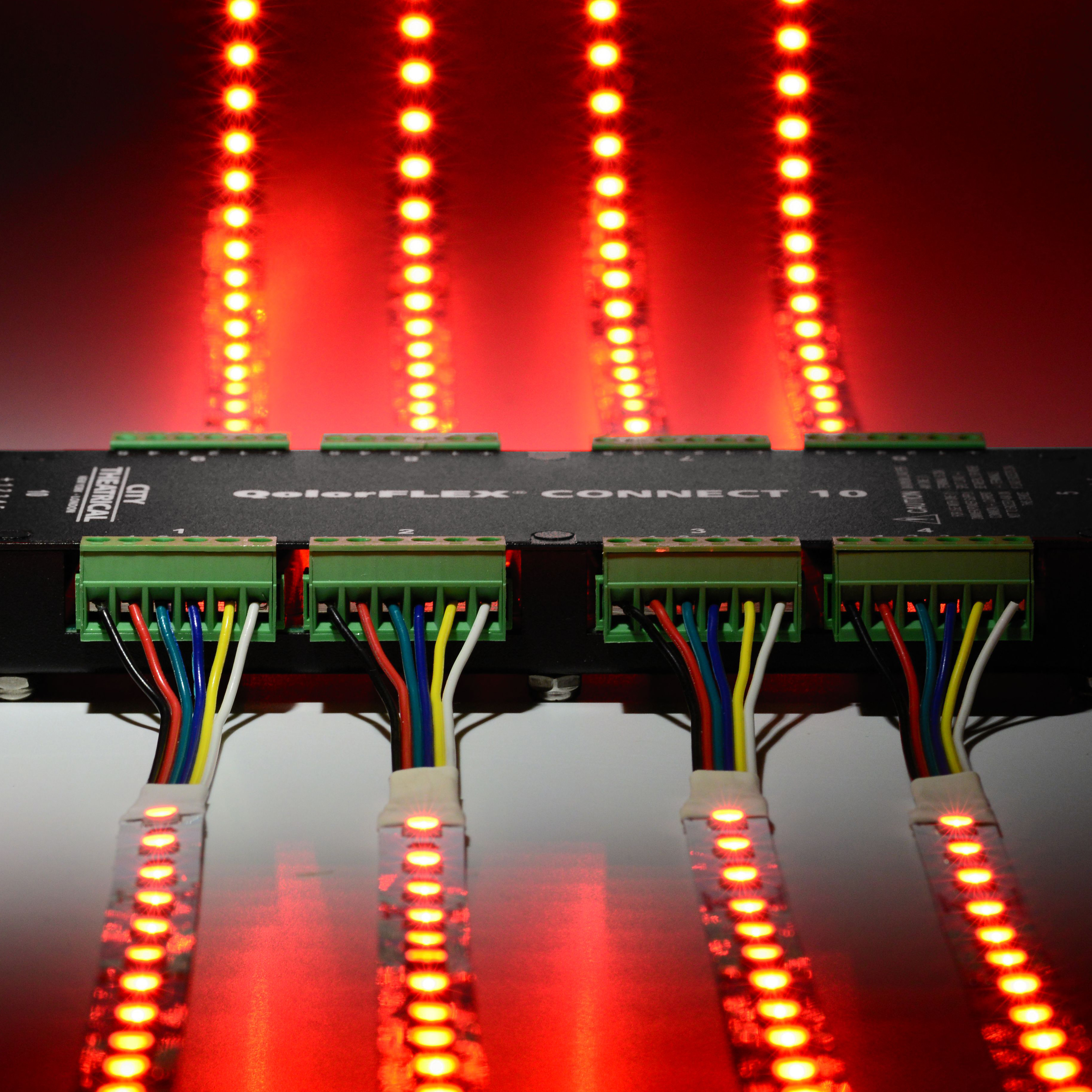 QolorFLEX Connect 10 - a central component in a full system of QolorFLEX LED Tape, Dimmers, and Accessories