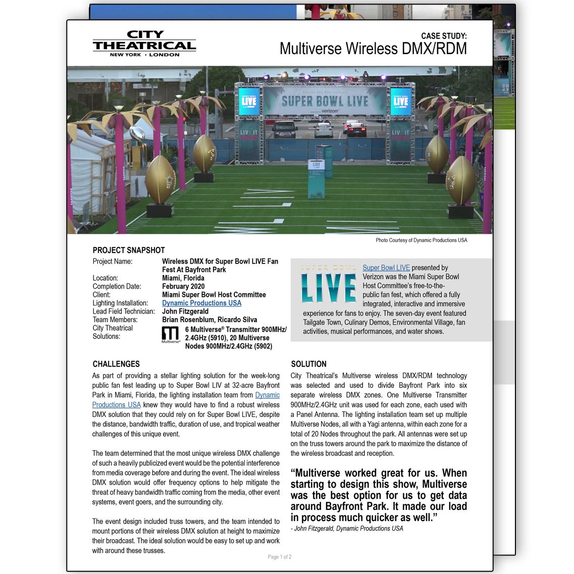 Multiverse Wireless DMX at Super Bowl LIVE Fan Fest case study