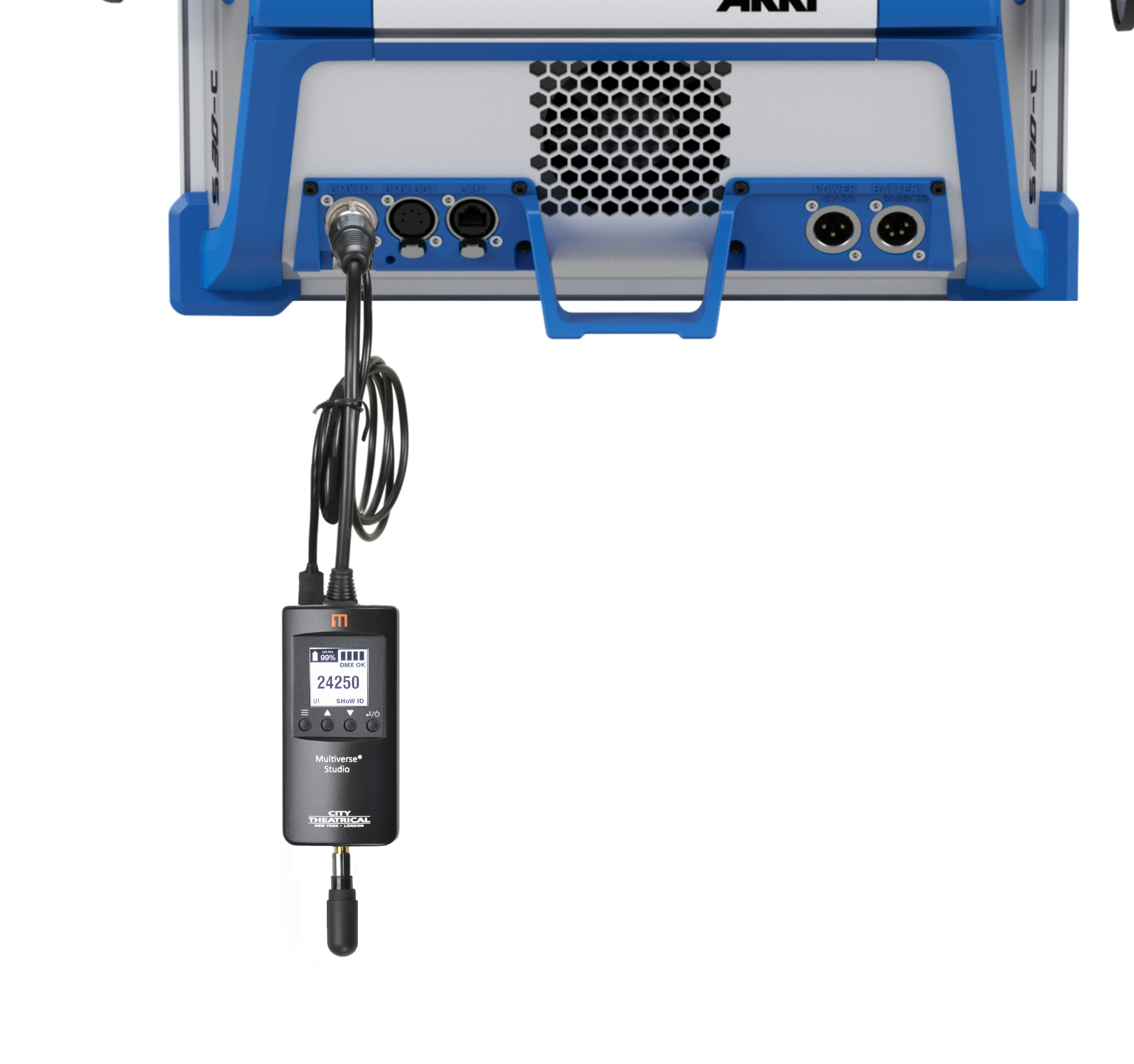 Multiverse Studio Receiver connected to an ARRI fixture