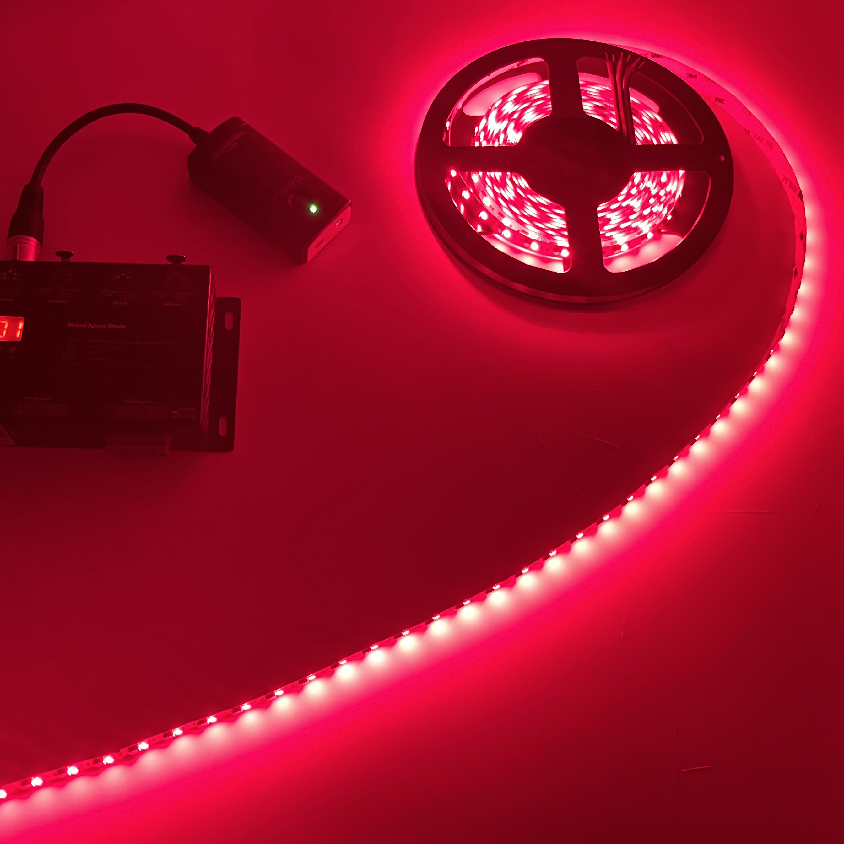 QolorFLEX Deep Red LED Tape with 5811 Dimmer, DMXcat and Power Supply